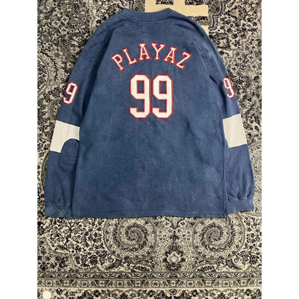 Vintage 90s Pure Playaz Football Jersey Sweatshirt 99 Size 2XL Navy Blue Sunfade